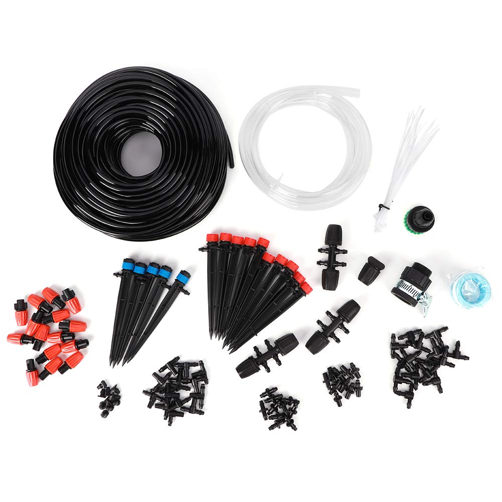 Kit di irrigazione a goccia di irrigazione da giardino Set di microirrigazione automatico per terrazze Serre Piante in vaso Arbusti Alberi Tubo in plastica da 40 m 131,2 piedi