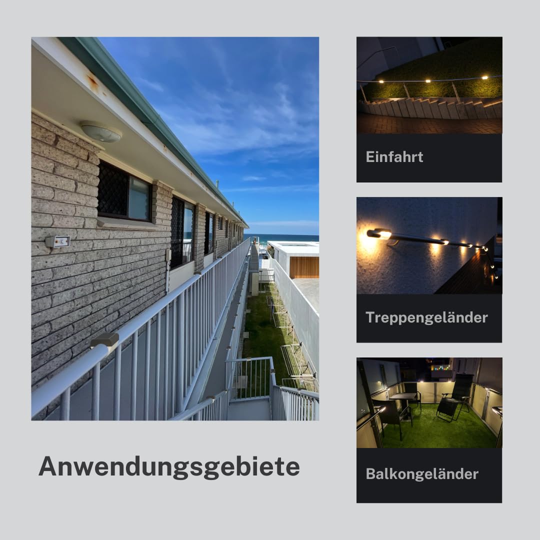 Solarleuchten für Balkon Geländer mit Bewegungssensor, Außenbeleuchtung für Terrasse, Balkongeländer, Handlauf, Geländerbeleuchtung Ø42,40 (Warmweiss, 5)