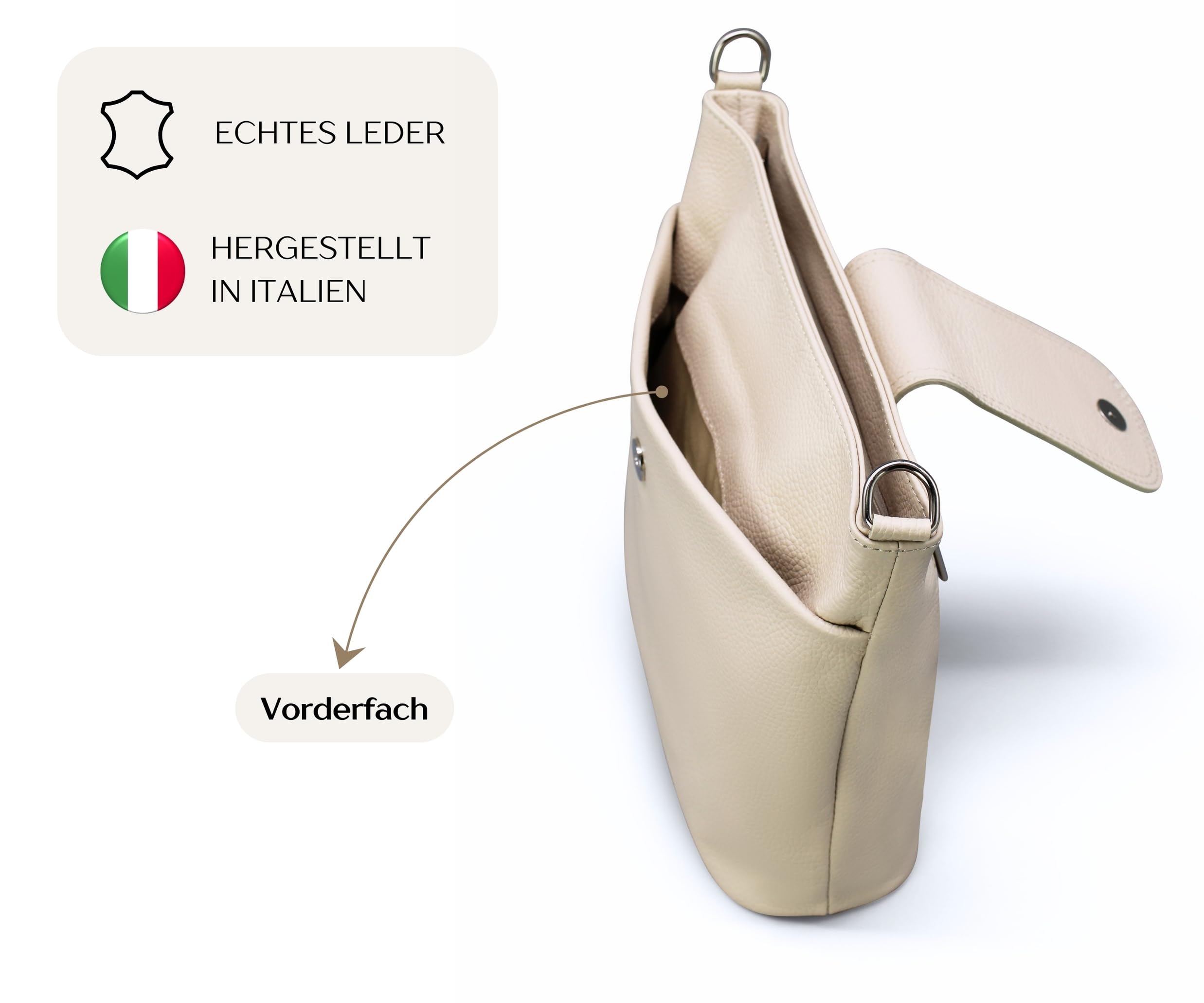 Brise Art ELLIE Damen Umhängetasche Echtleder Handgefertigt Crossbody Bag | [Test SEHR GUT, Note 1.1], Echtes Leder, Schultertasche mit Ledergurt & wahlweise gemustertem Riemen, 6 Fächer, Made in Italy