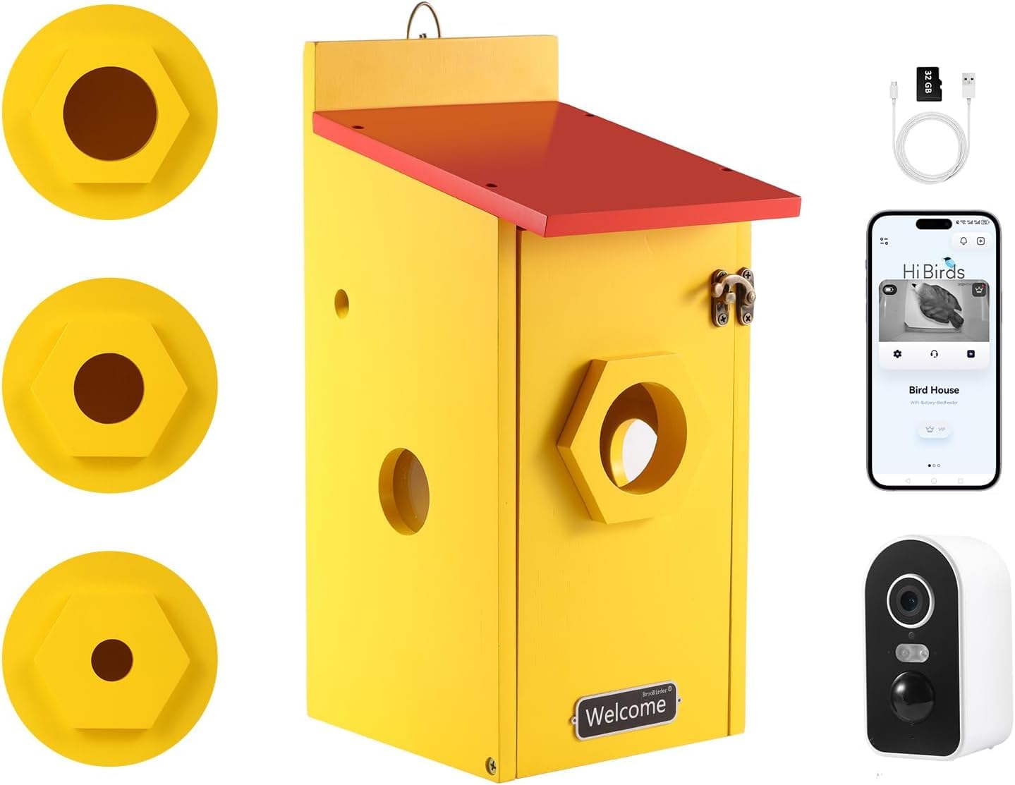 Nistkasten mit 4MP Kamera WLAN, Bunte Vogelhaus für Draußen Wetterfest, 2,4 G WiFi & App Benachrichtigung, Video/Fotoaufnahme & Bewegungserkennung, Beobachten Sie das Nisten und Schlüpfen, Nachtsicht