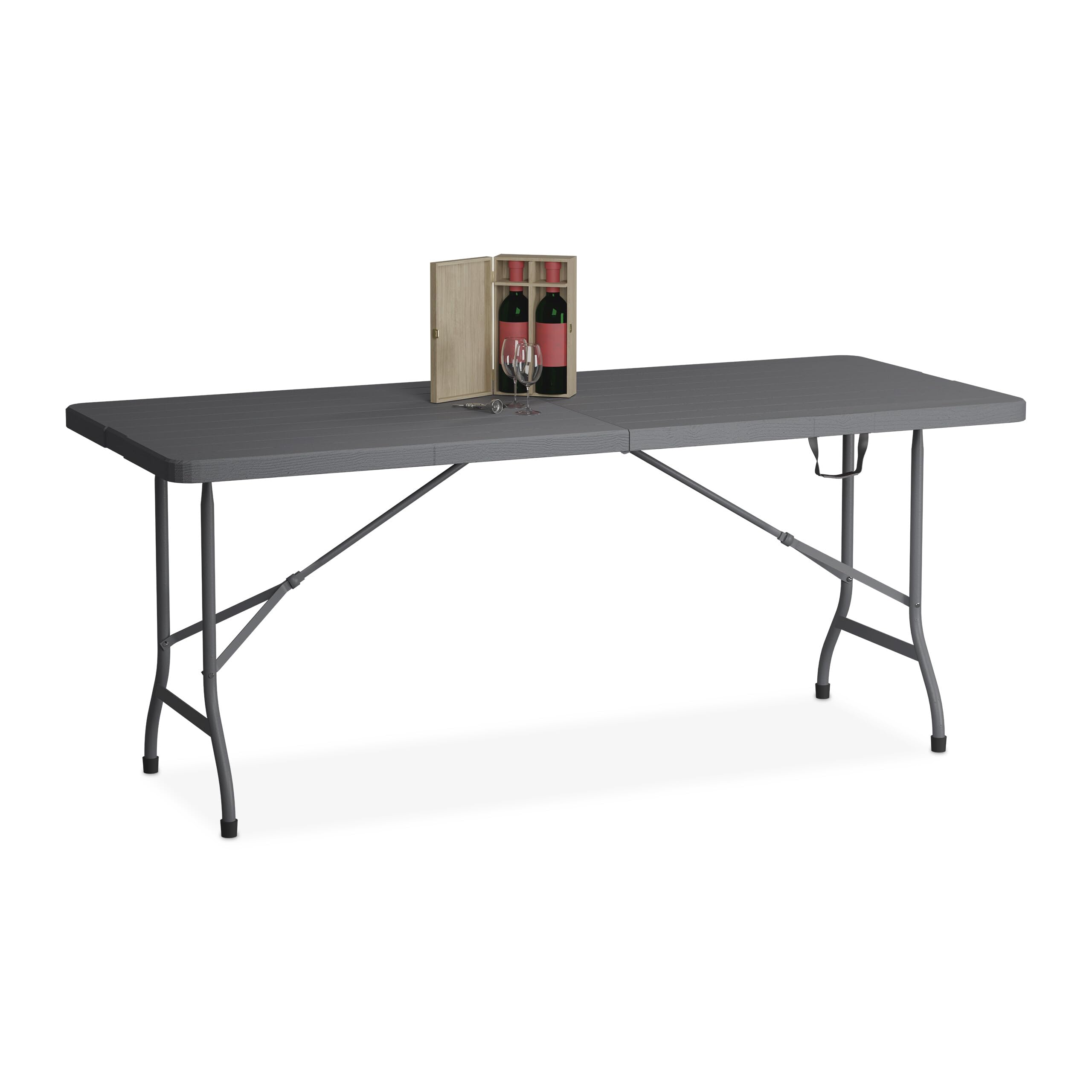 Relaxdays Grey Garden Table, Foldable, Hwd: 72 X 180 X 74 Cm, Plastic, Steel, Weatherproof, Fits 8 People, Camping,