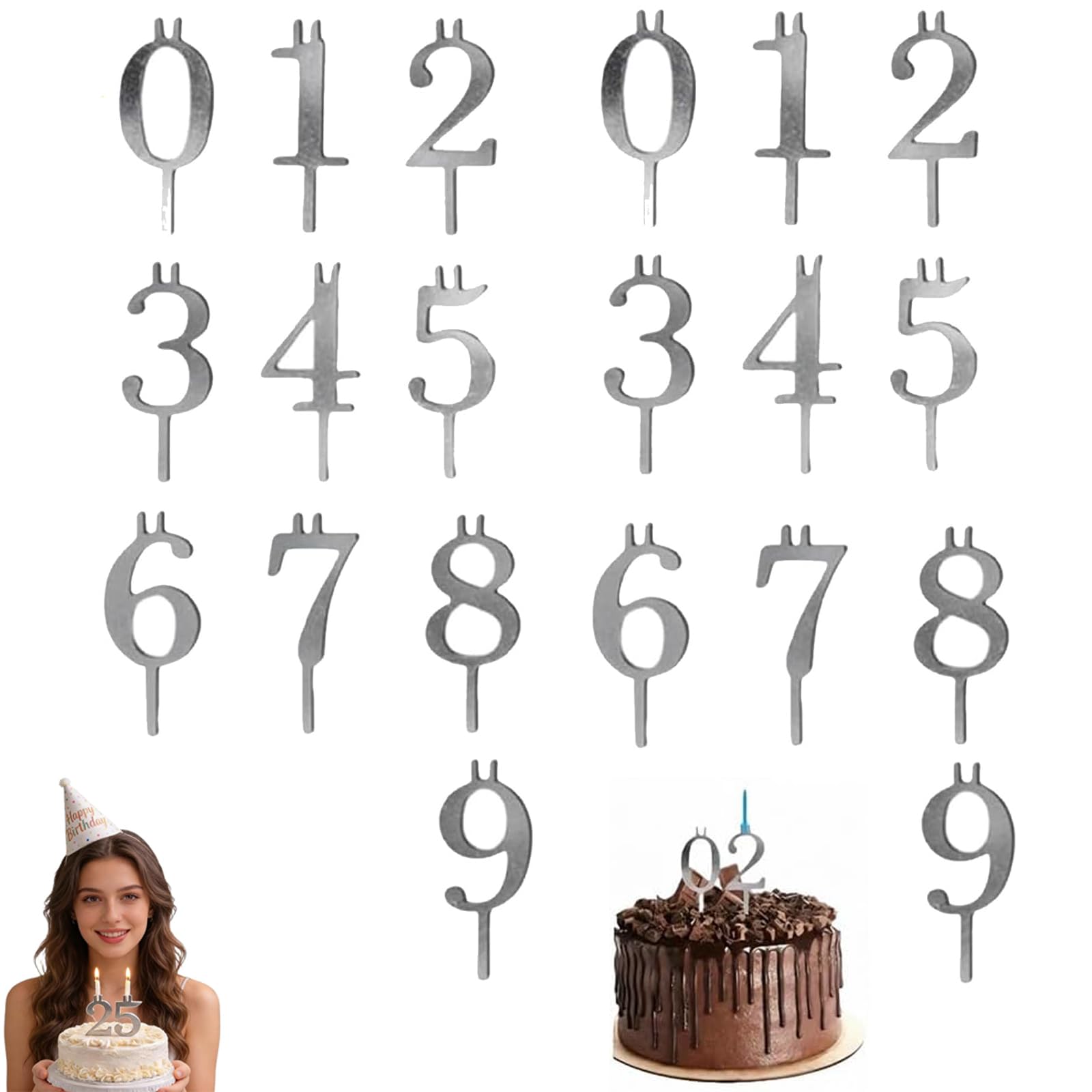 Guuthqor 2Pcs Forever Number Candles,Digital Birthday Cake Candle Holder Set,0-9 Number For Cake Topper,Number Candles Holder Set,Reusable Metal Number Candles Holder,For Birthday Parties, Celebrations (2Pcs)