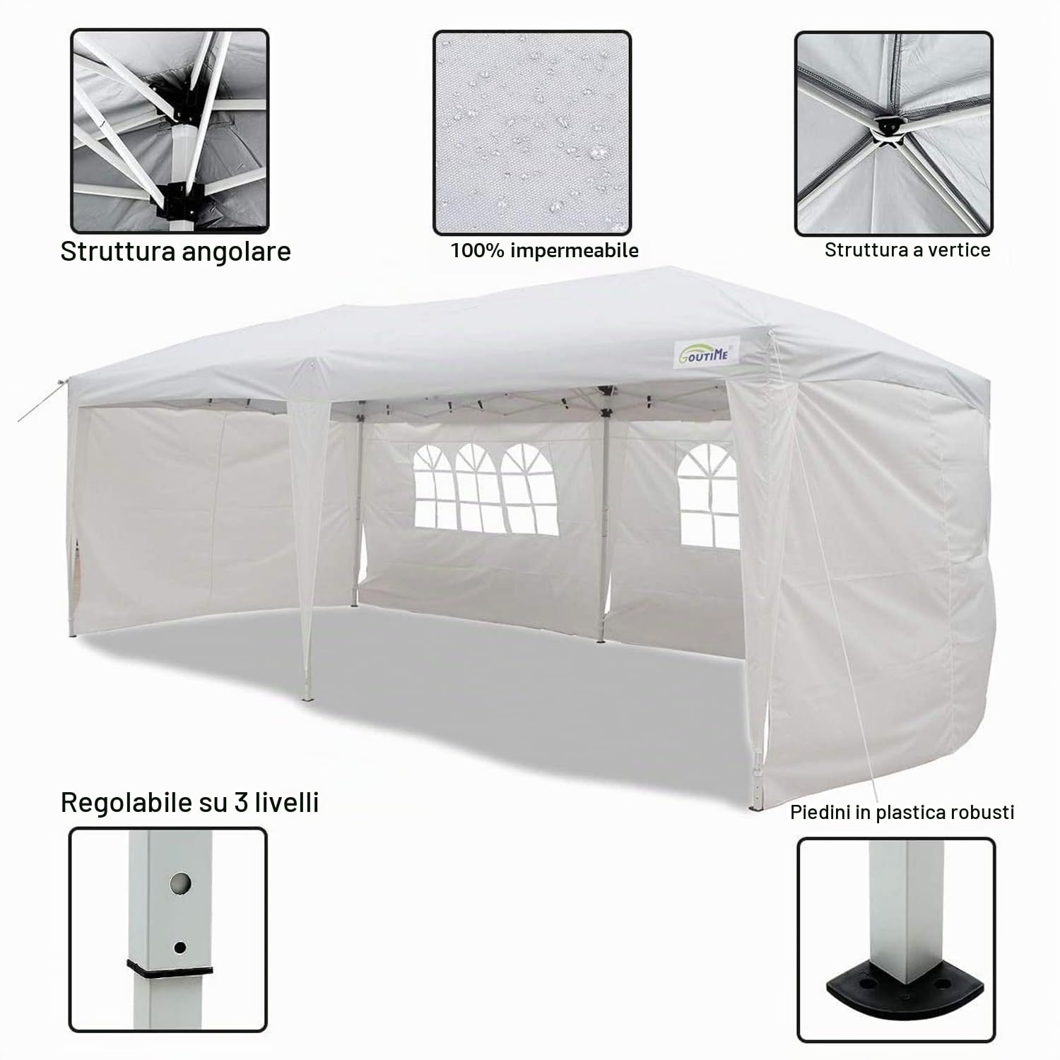 Goutime Gazebo Pop Up Pieghevole 3x6m Impermeabile con Pannelli Laterali