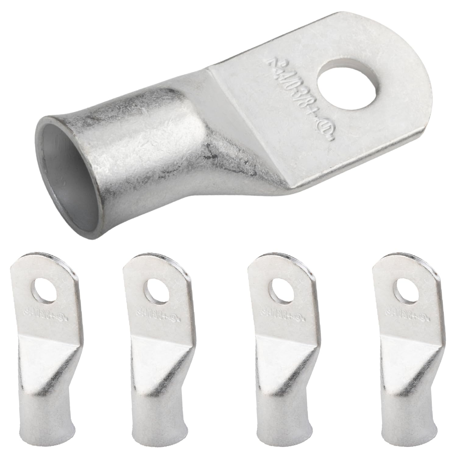 SELTERM 4/0 AWG XL (120 mm²) - 3/8" (M10) ⌀ Hole UL Marine Grade Wire Lugs, Battery Cable Ends, Tinned Copper Eyelets, Tubular Ring Terminal Connectors [B98] - 5 Pack