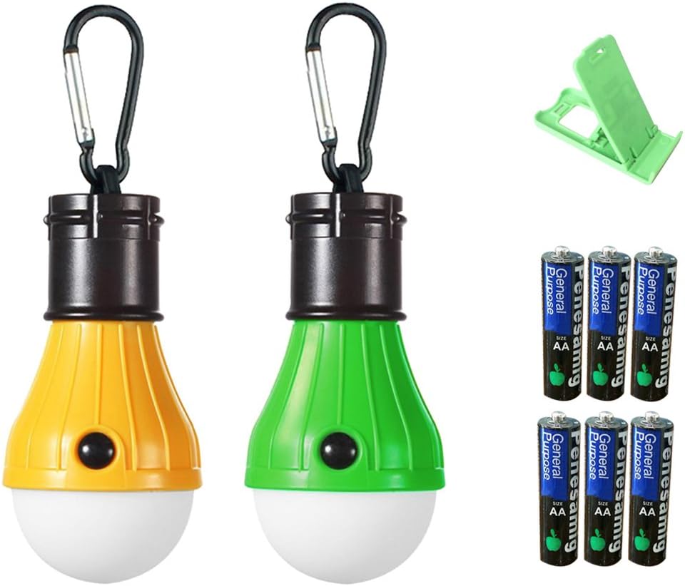 YZFDBSX led Camping Lights led Tent Light Emergency Light [2 Pack] Yellow-Green Battery 6 Cell Phone Stand Random Color
