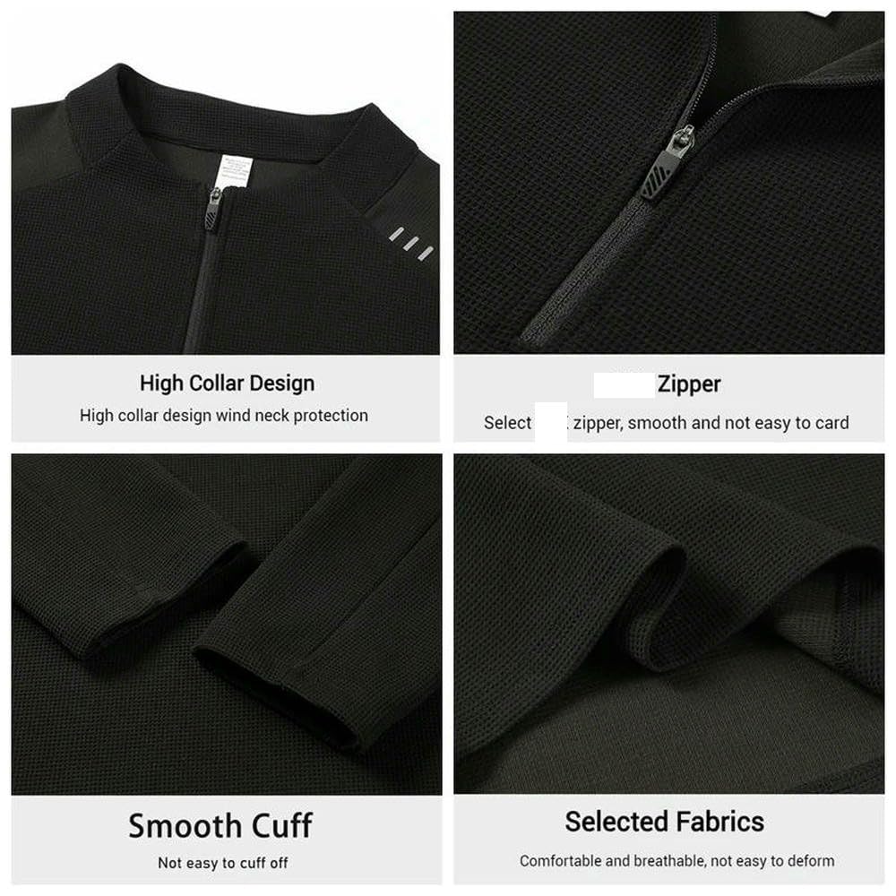 GLDFW (M-3XL) - Maglia da uomo a maniche lunghe con mezza zip, per autunno e inverno, assorbe il sudore, ad asciugatura rapida, per ciclismo, pesca