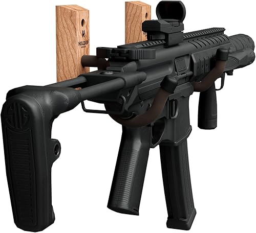 Hold Up Displays - Estante horizontal para armas y ganchos para escopeta para almacenar cualquier rifle y arco - Madera dura real cosechada en