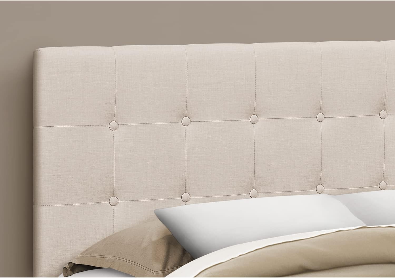 Monarch Specialties I 6004Q Bed, Headboard Only, Queen Size, Bedroom, Upholstered, Linen Look, Beige, Transitional