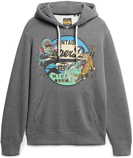 Superdry Sweatshirt Japanese VL Graphic Hoodie Rich Charcoal Marl Superdry Sweatshirt Japanese VL Graphic Hoodie Rich Charcoal Marl