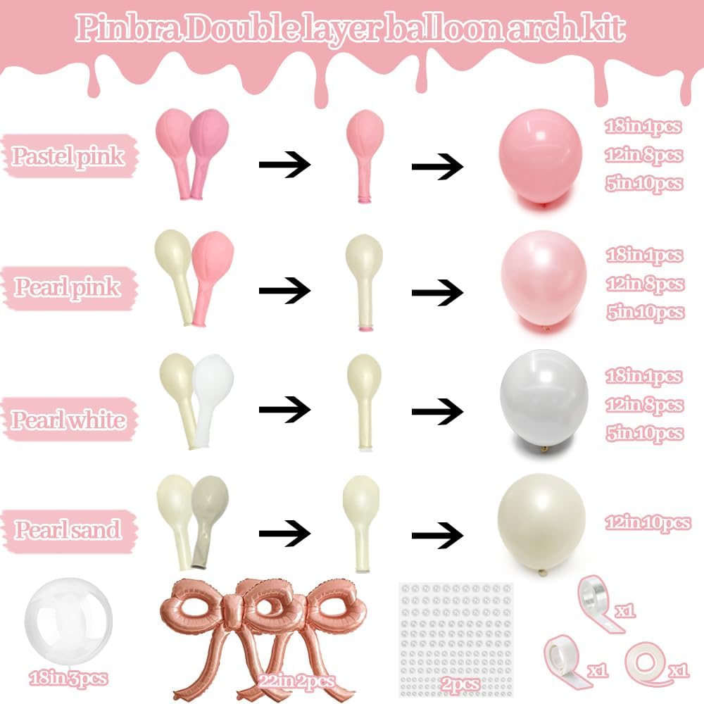 Pastel Pink White Garland Double Stuffed Mauve Rose Different Sizes 18In 12In 5In Baby Pink Pearl White Balloon Arch Kit For Baby Shower Gender Reveal Birthday Party Decorations Pastel Pink Whi