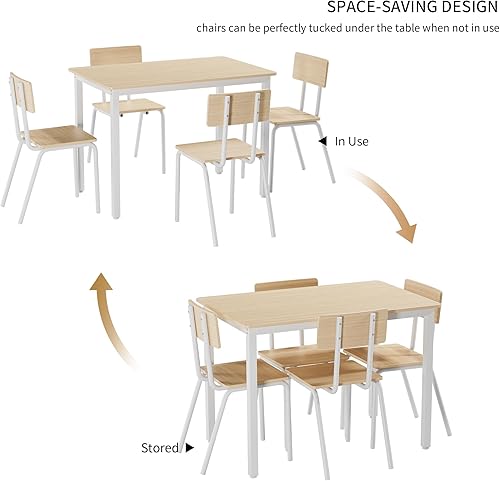 Miniatura 9 de 5 Dining Table Set with 4 Chairs, 43" Kitchen Table Chairs Set for 4, Dining Room Table with Metal Frame Board, Perfect for Small Space, Easy Clean