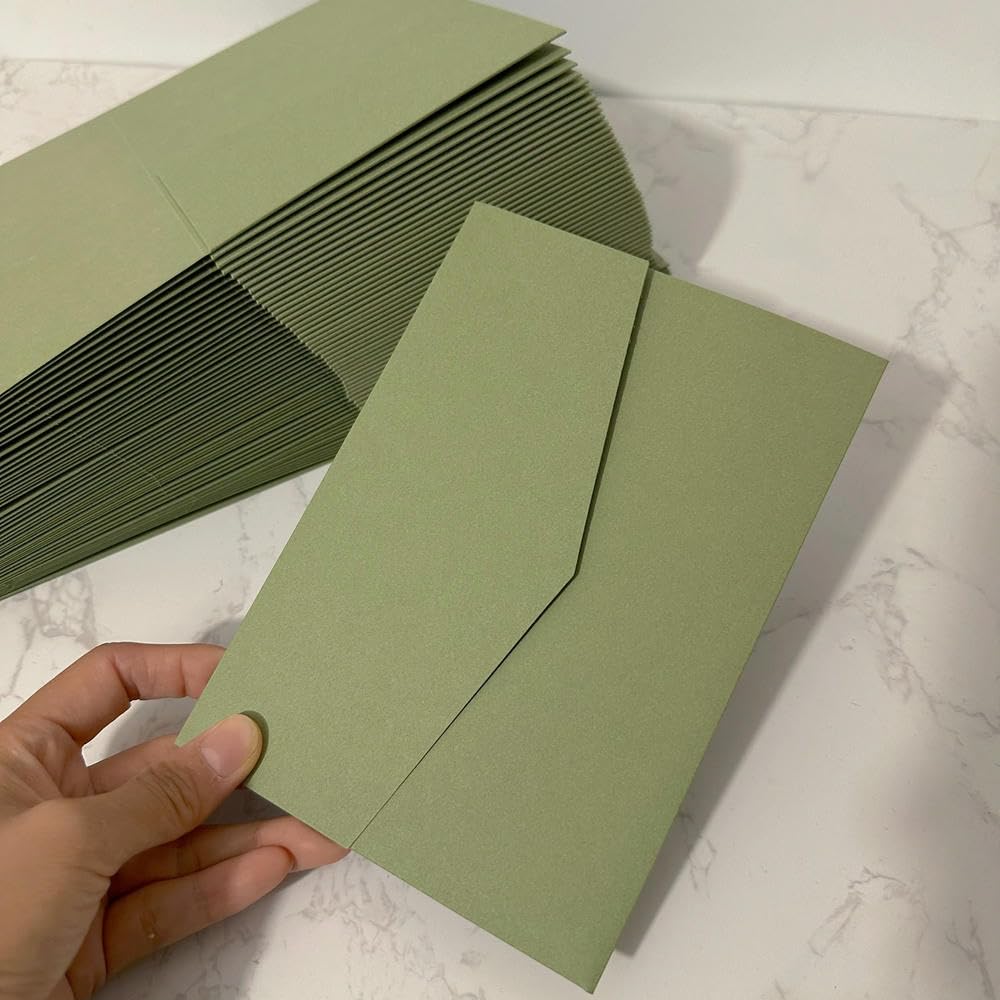 YOYOBO 20 or 25pcs Blank Pocketfold Card Invitation DIY wedding paper envelope DIY invitation custom invitation sage green