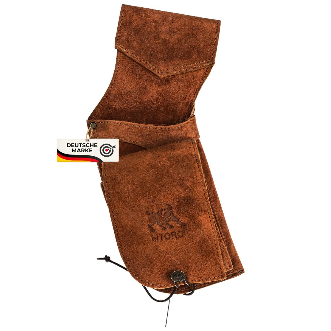 elToro Heritage Field Fieldköcher Rechtshand aus Leder mit Beinschlaufe | kompakter Bogensport Köcher für Pfeile, Training, Parcours und Zielschießen