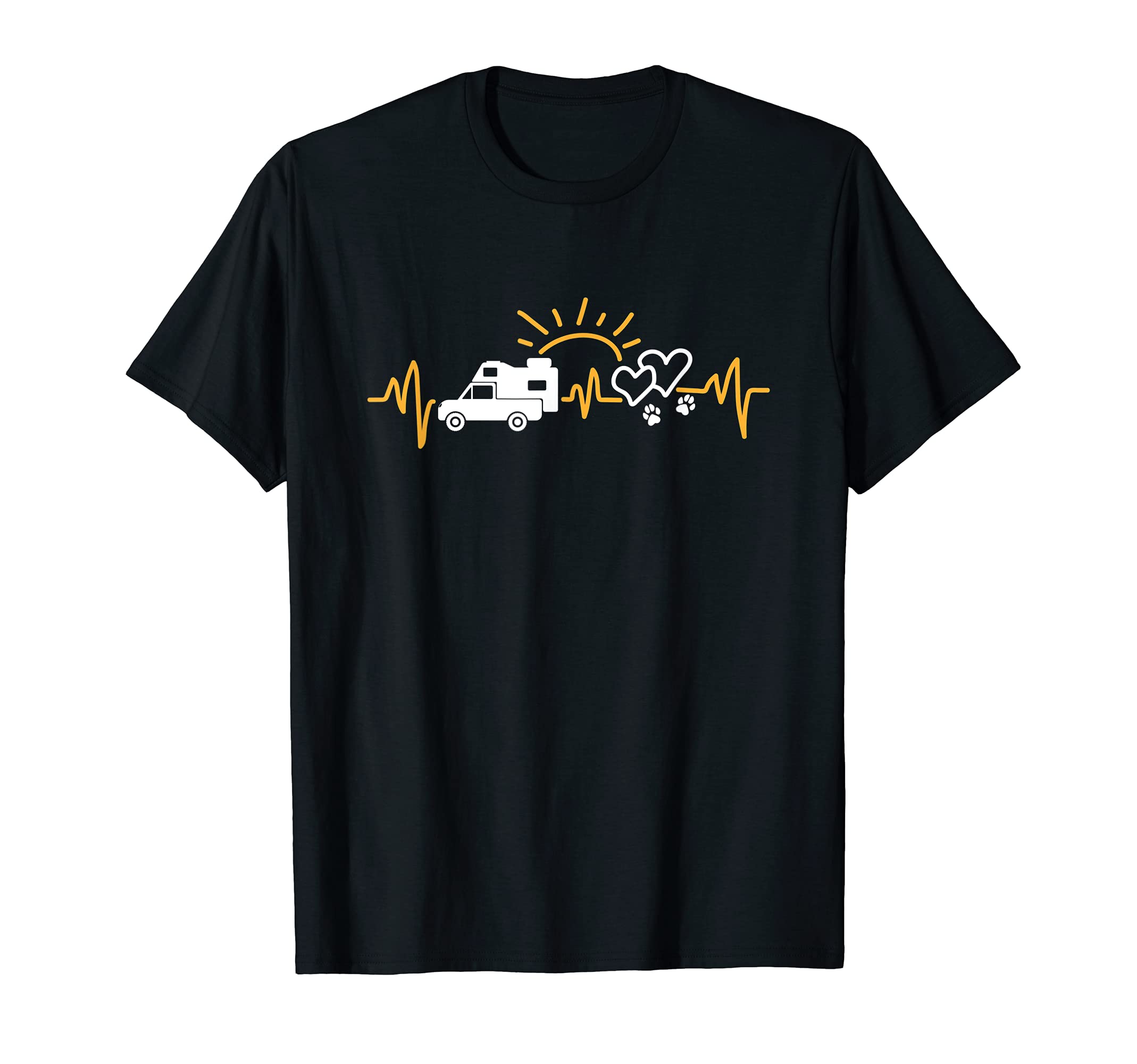 Pickup Truck Camping Heartbeat With Dog Paw Motorhome T-Shirt, Black