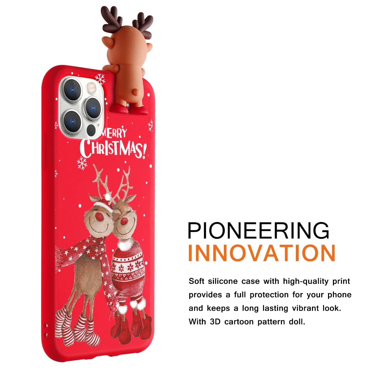 ZhuoFan Natale Custodia Per Apple iPhone 15 Pro Max 6,7'', 2 Pezzi - 3D Cartoon Cover Rosso Silicone Sottile con Disegni Christmas modelloo Antiurto Protettiva Slim ragazza Case, 05