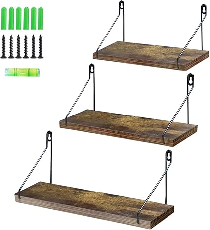 Amazon Brand - Umi Estanteria de Pared de Madera Maciza, Estante Flotante Rustico y Vintage, Organizador Colgante para Dormitorio, Cocina, Salon y ...