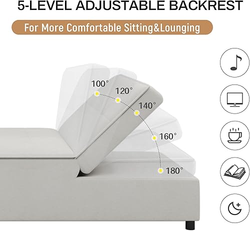 Miniatura 6 de EMKK Sofá cama convertible 4 en 1, sillón reclinable individual con respaldo, otomana plegable multifunción con bolsillo de almacenamiento y puerto