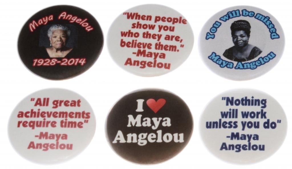 A&T Designs Unisex Set 6 Maya Angelou Commemorative 1.25" Pinback Buttons Pins