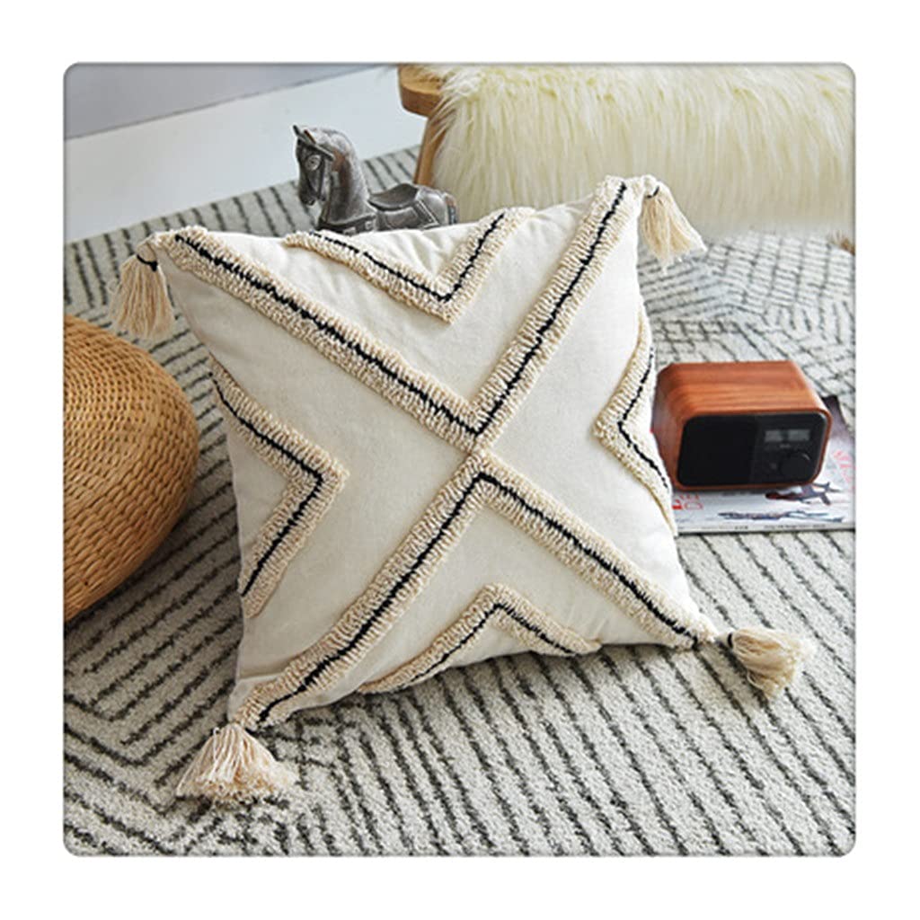 MFJGHU Minimalist Tufted cushion cover 45X45Cm tassel pillowcase handmade home decoration living room bedroom(Style C)
