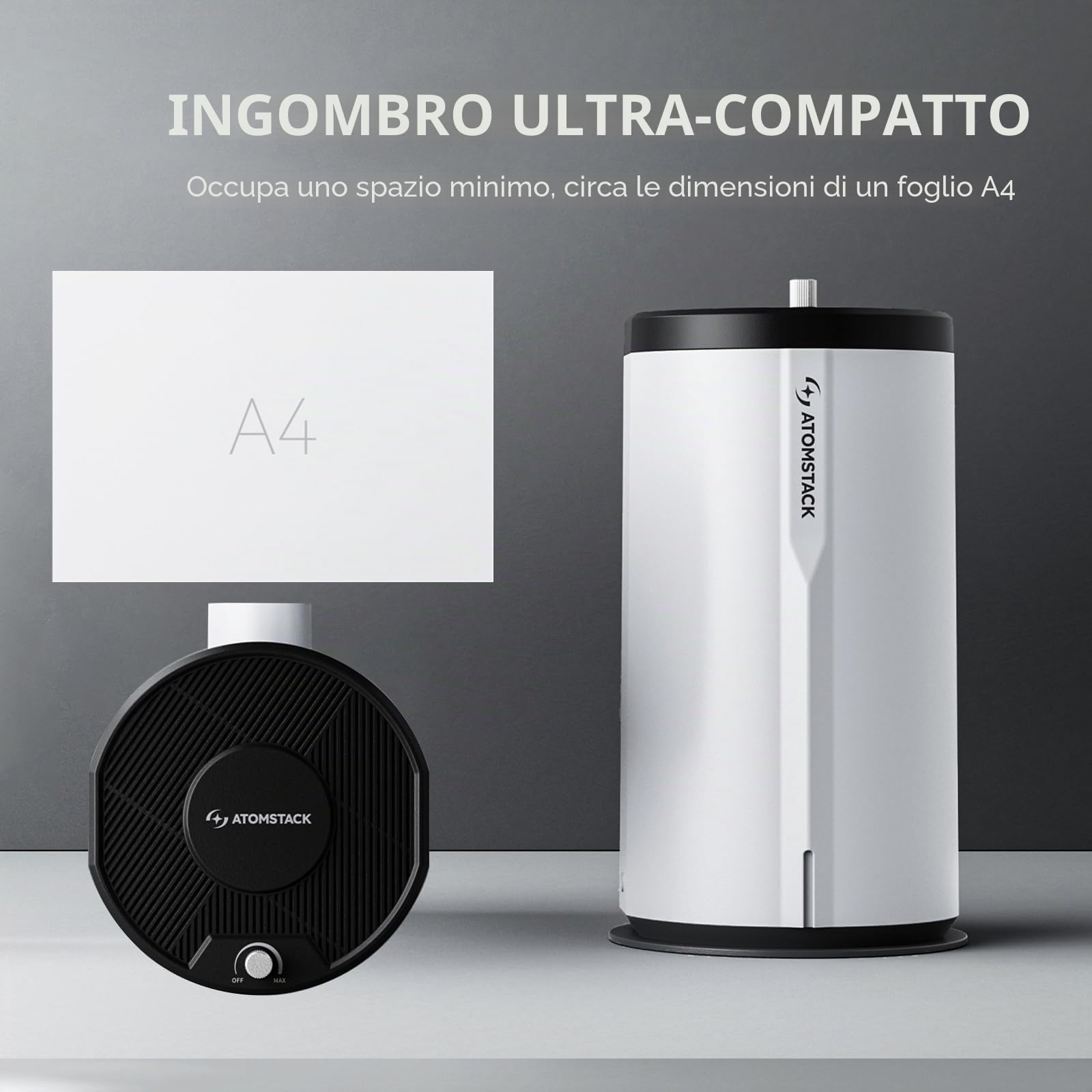 ATOMSTACK D3 Purificatore d'aria per incisione laser efficienza di filtrazione del 99,9%, sistema di filtraggio a 5 strati, motore da 3500 giri/min deodorizzazione con carbone attivo