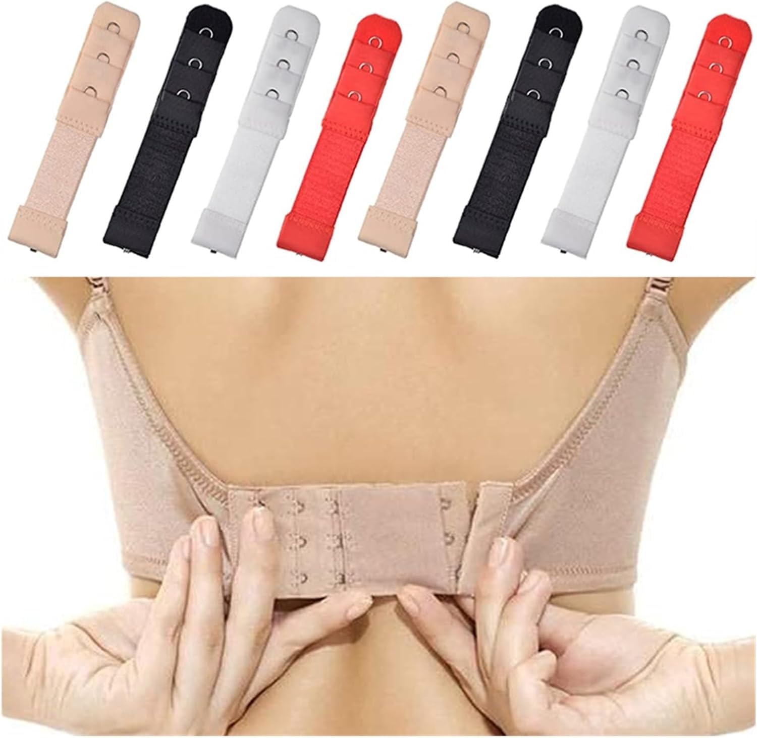Sujetadores seguros, extensores versátiles, cierres giratorios, 1 fila y 3 ganchos, extensor de brasier, cierre de nailon, extensión de ropa interior, Rojo Rouge, 1Pc