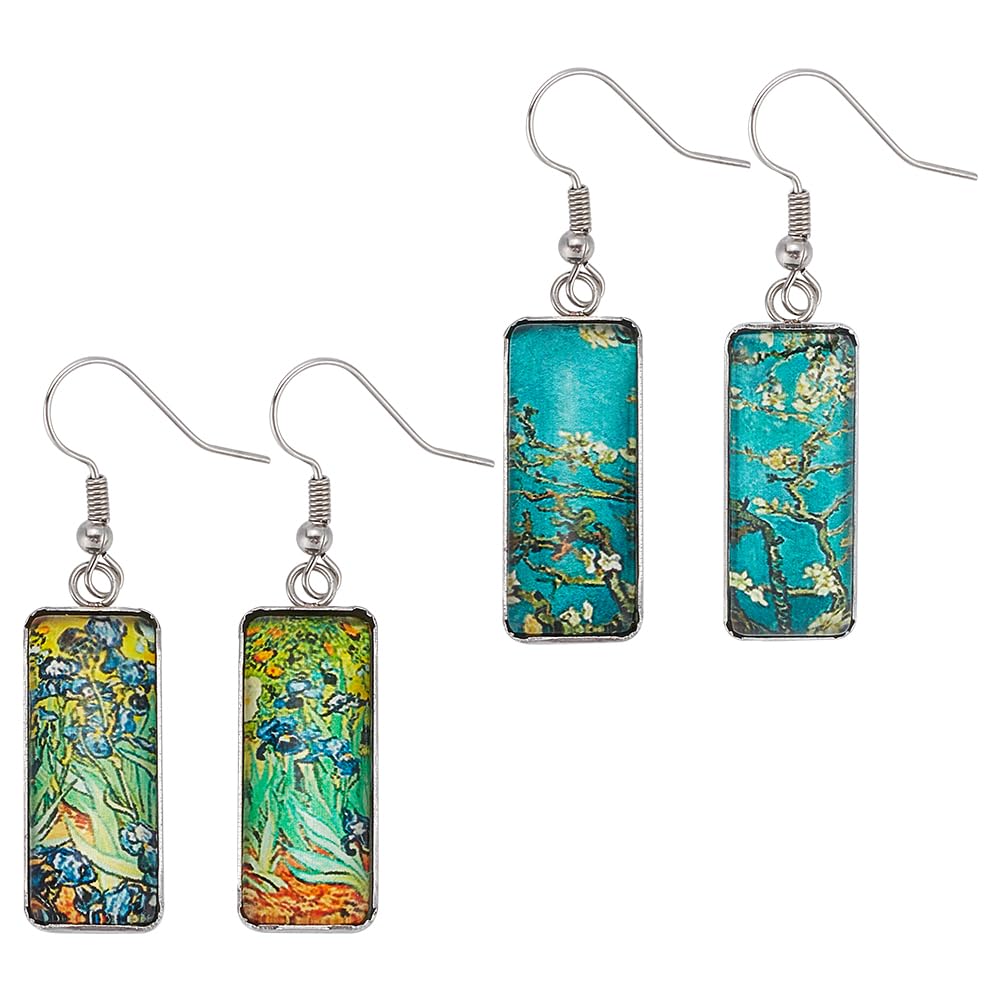UNICRAFTALE 2 pares de pendientes de vidrio artístico Van Gogh pintura pendientes colgantes arte abstracto pendientes de cristal de moda pendientes estéticos regalos de joyería para mujeres, No, Sin
