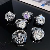 Vista 4 de 5 piezas de relojes anillos de cuarzo anillos unisex anillo reloj correa elástica ajustable anillo de dedo pareja mujeres hombres anillo de moda