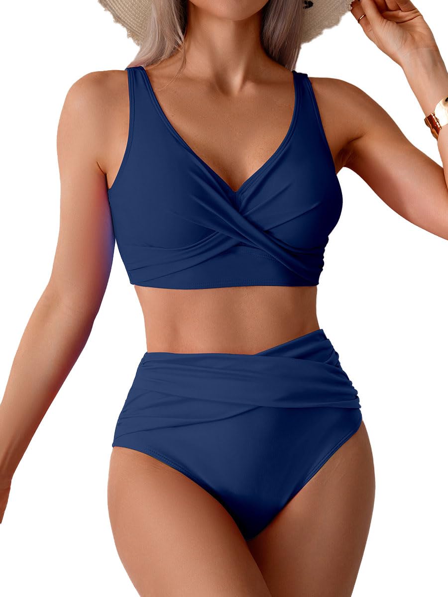 Damskie bikini 2-częściowe zestawy bikini push-up dekolt w serek wyściełane bikini z wysokim stanem bikini dla kobiet