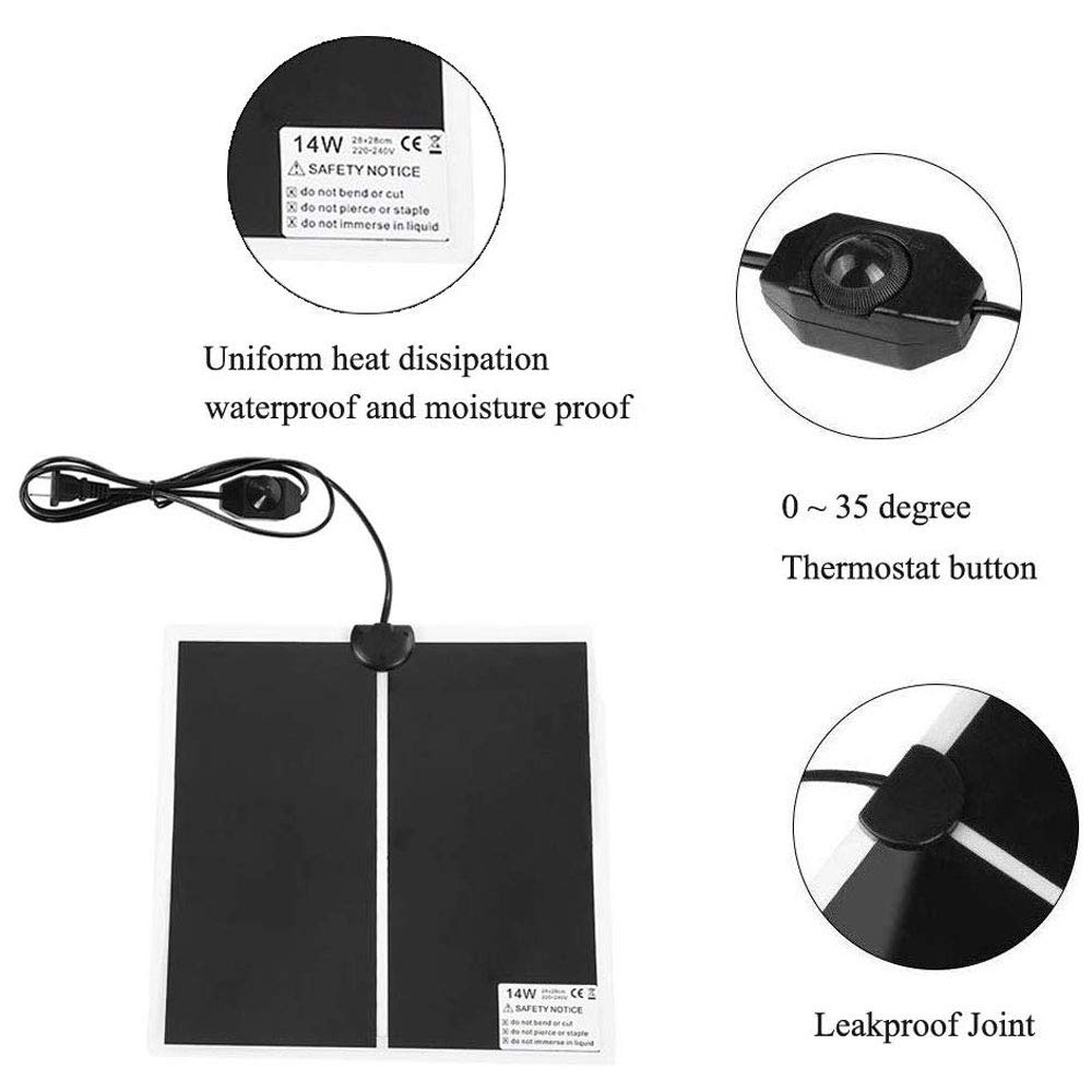 Reptile Heating Pad with Temperature Adjustment, 110V Non-Adhesive Heat Mat for Reptiles Tortoise Snakes Lizard Gecko Hermit Crab Turtle Amphibians - 14W Terrarium Heat Pad - image 3
