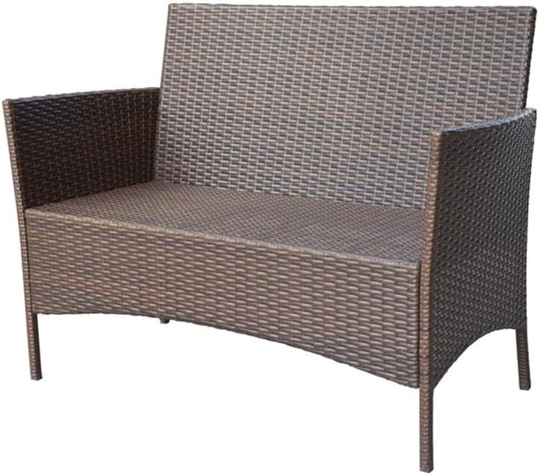 Jeco Conor 4PC Steel Esprsso Resin Wicker Patio Conversation Set with Tan Cushion