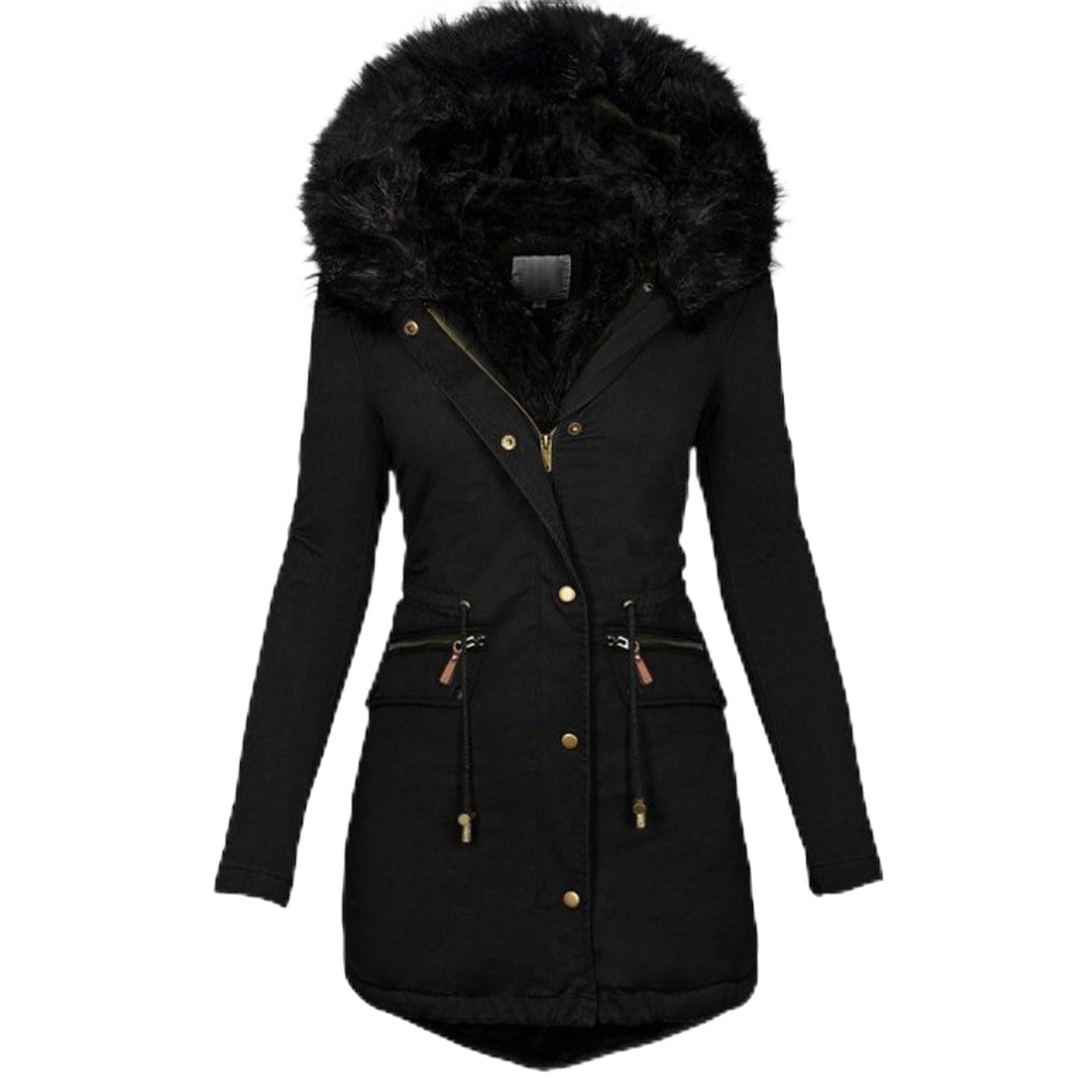 Generisch Wintermantel Damen Lang Daunenmantel Gefüttert Damenmantel Einfarbig Mantel Mit Reissverschluss Winterparka Warm Elegant Winterjacke Winddicht Fleecejacke Thermo Dicke Parka Mit Taschen