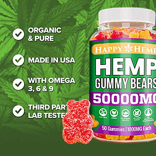 Hemp Gummies for Pain and Anxiety 50000mg Organic Omega 3, 6 & 9 All Natural Stress Relief Premium Extract Sleep Made in USA Mood Zero CBD Oil - Image 4
