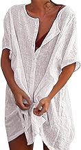 Svanco Robe de Plage Femme Été, Tunique de Plage Élégante, Chemise de Plage en Coton, Cache Maillot de Bain