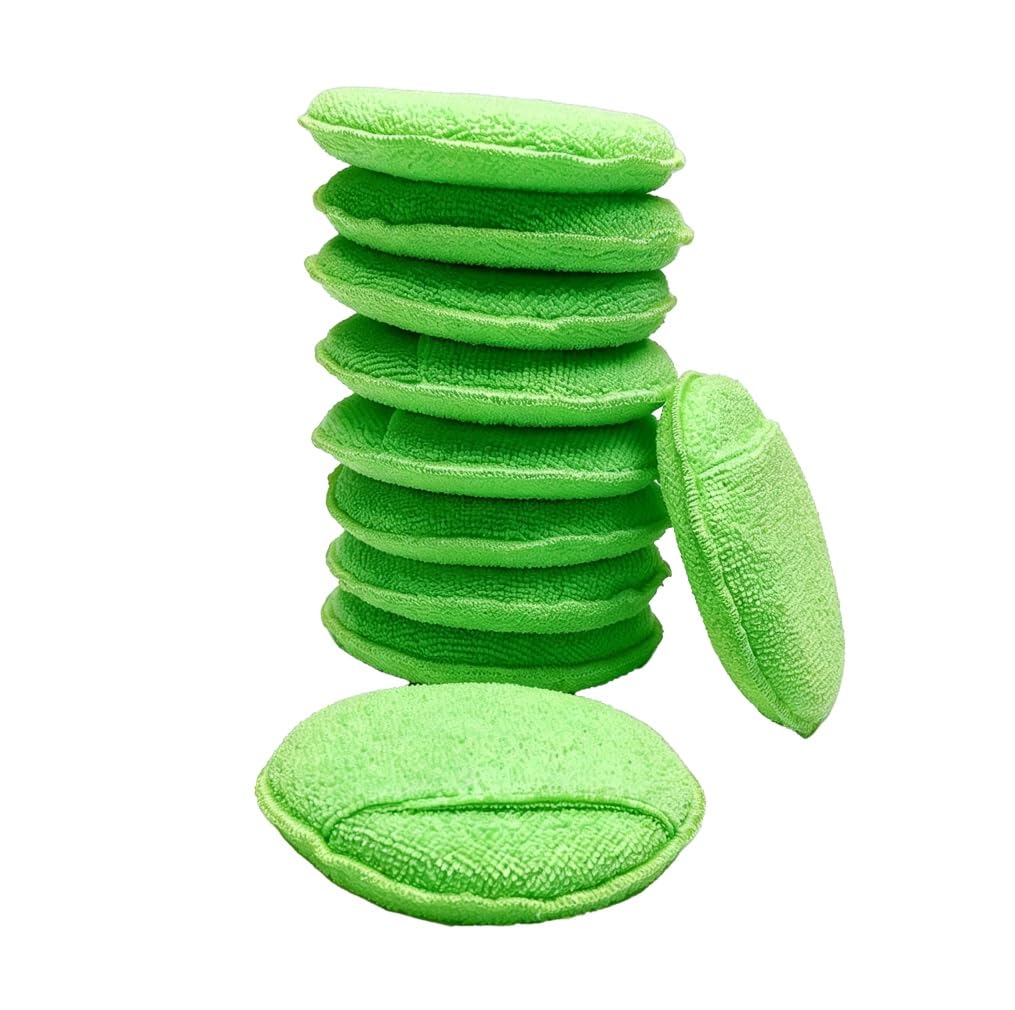 Polishing Pads 10 Pack 5 Inch Car Wax Applicator Sponge Microfiber Reusable Cleaning Pads for Auto Detailing 12.5cm(Light Green)