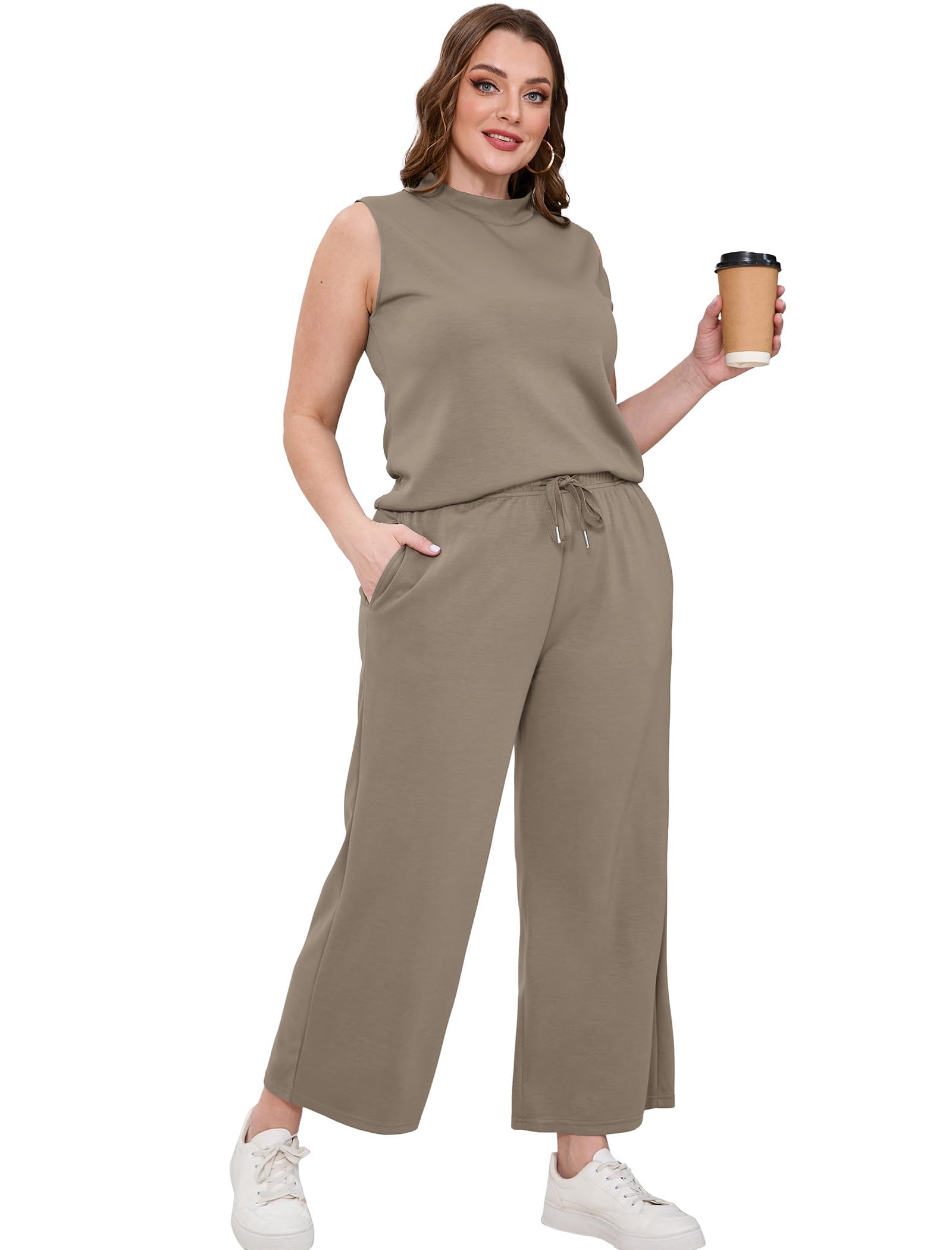 Desol Zweiteiler Jogginganzug Damen Freizeit Trainingsanzug Sommer Outfits Tracksuit Ärmellos Lässige Hausanzug Jogginghosen Trainingsanzüge mit Taschen