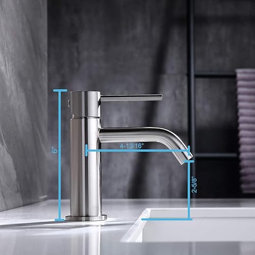 Miniatura 2 de Grifo de lavabo de baño de un solo orificio con ensamblaje de drenaje emergente y líneas de suministro de grifo, grifos de lavabo de níquel