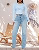 Jeans rectos BessCops para mujer, tiro alto, pierna ancha, elásticos, holgados 3