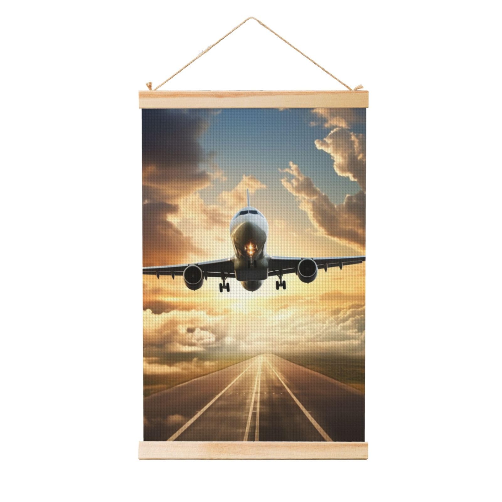 Airplane Poster Wooden Shaft Hanging Poster Wall Hanging Banner Canvas Artwork with Wood Frames 20"x30" Modern Artwork Decor Ready to Hang Wall Art for Home Decor Scroll Painting