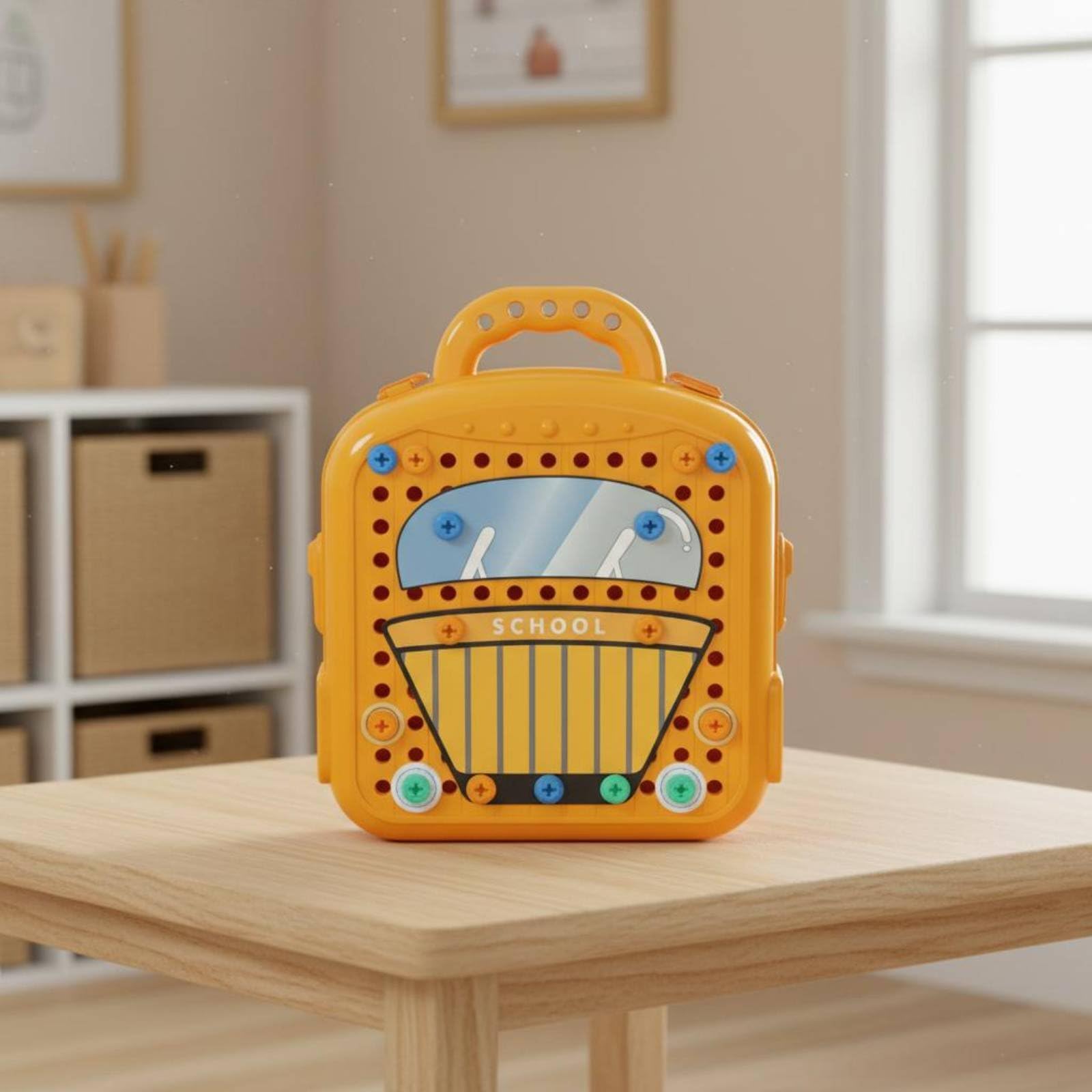 Kinder Werkzeugbank Set Werkzeugkasten Schraubendreher Bohrmaschine Schraubenschlüssel aus mit 2 in 1 Werkbank Und Sitz für Vorschule Rollenspiel Geschenk Zuhause, Orange, Elektrisch