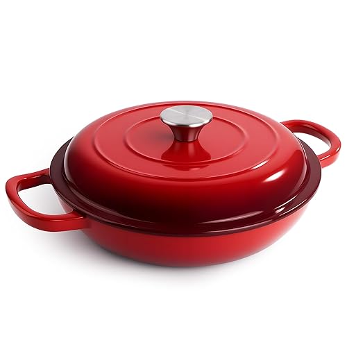 3 Quart Enameled Cast Iron Braiser, Non Stick Enameled Cast