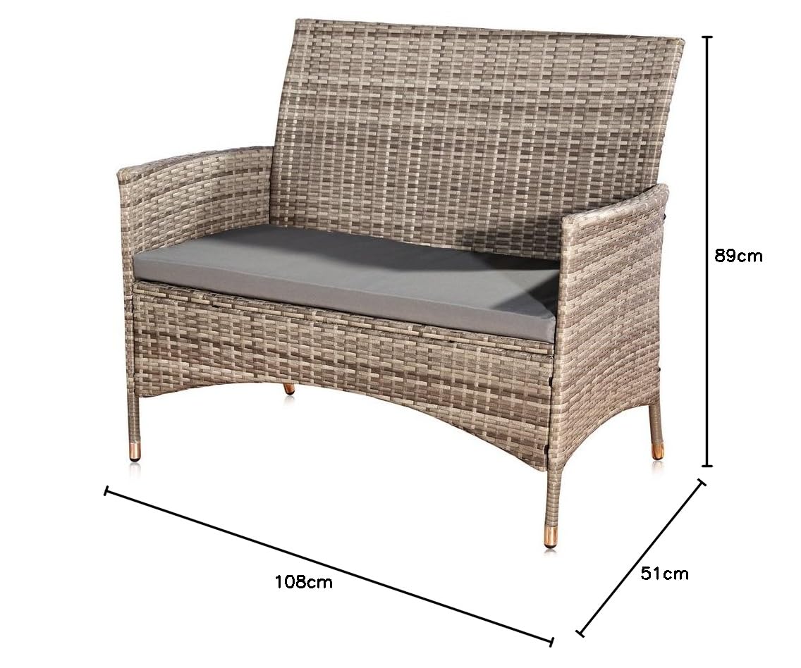 Melko Panchina da Giardino in Polyrattan con Cuscino, Colore Grigio, Dimensioni 108 x 51 x 89 cm, Struttura in Metallo