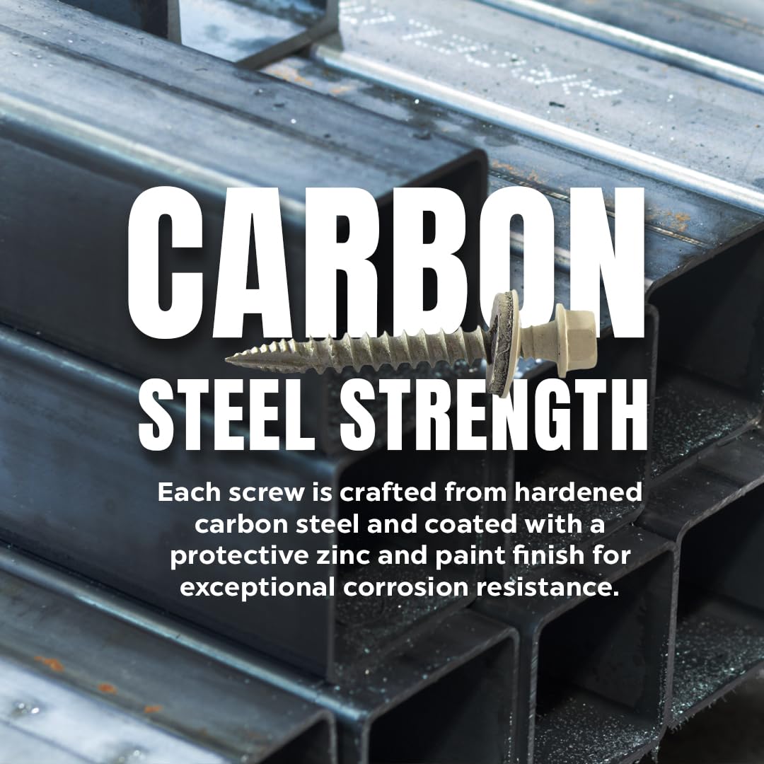 Metal Depot Orange Light Stone Wood Screw #10 x 1-1/2 Self-Tapping Roofing Fastener, EPDM Sealing Washer, 1/4 Hex Head, Corrosion Protection, 250-Piece Painted Carbon Steel Screws