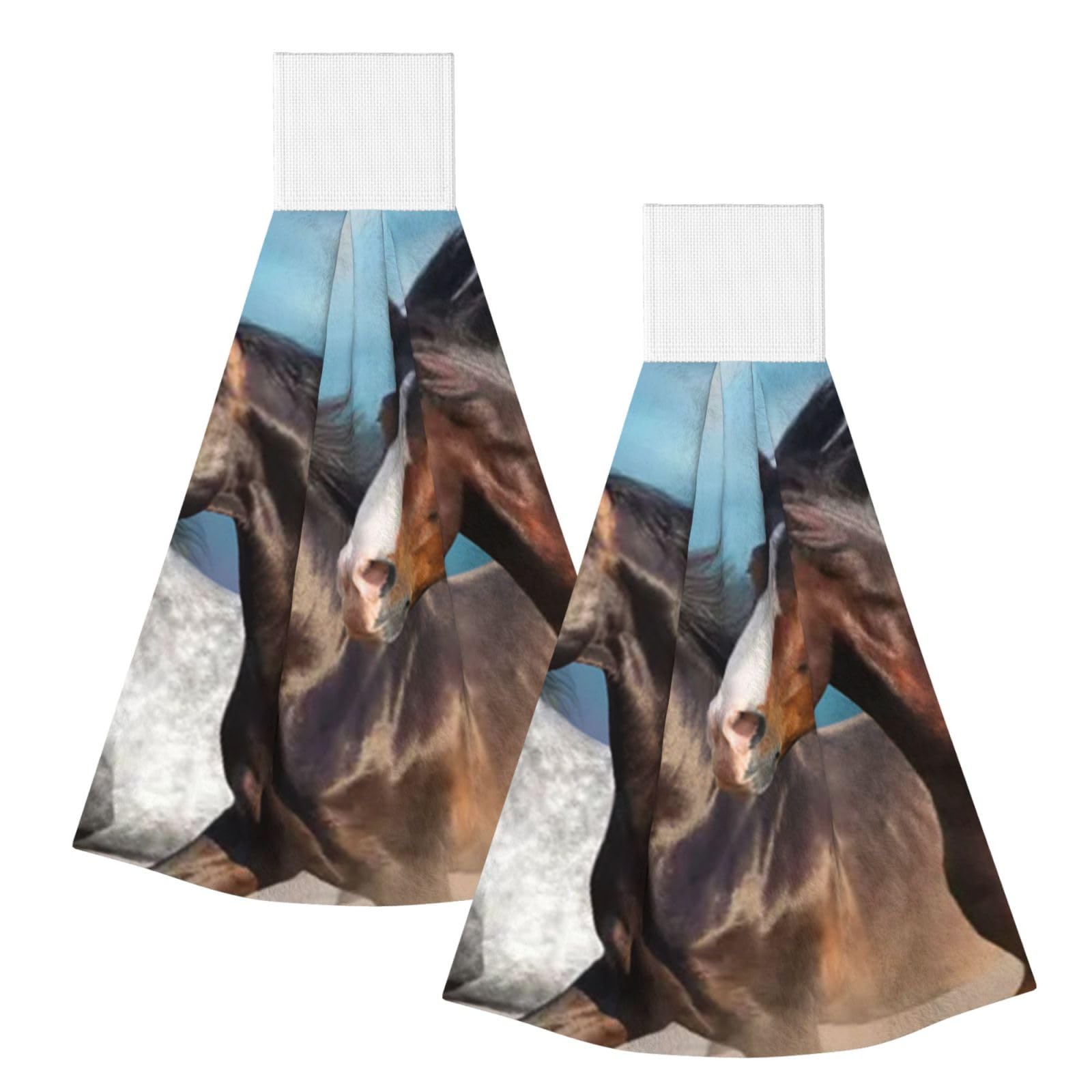 DOPKLNA White Horses, 2 Pcs Hanging Coral Fiber Hand Towels for Bathroom, Absorbent Kitchen Towels