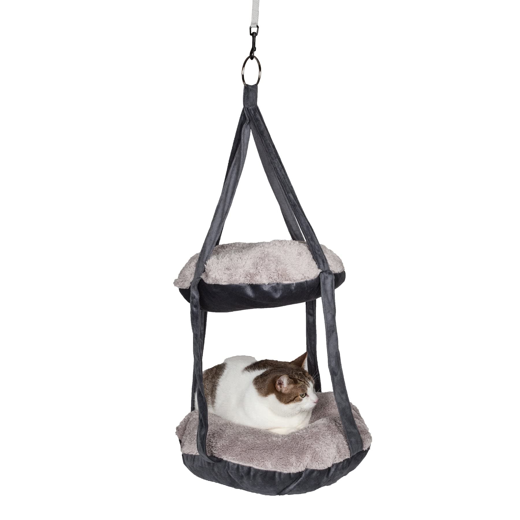 PET LIFE 'Kittyhaus' Dual-Lounge Hanging Relaxing Kitty Cat Pillow Bed Hammock Lounger, One Size, Grey