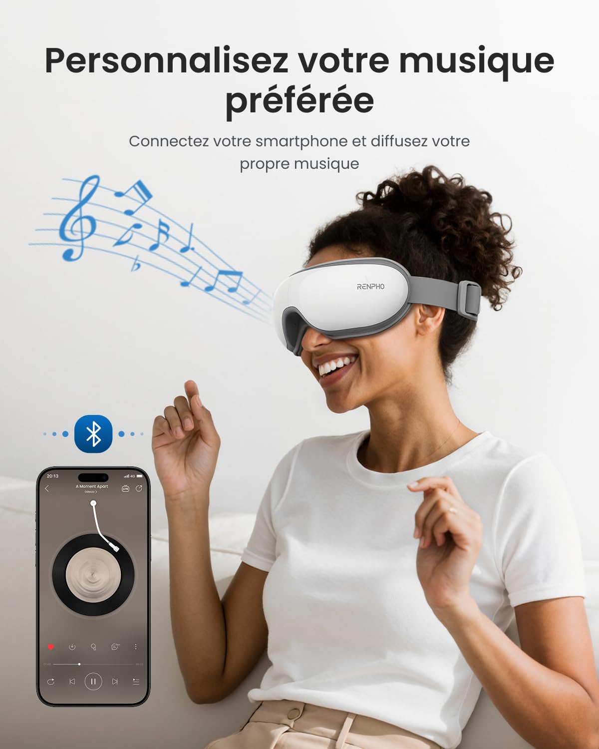RENPHO Cadeau Femme Homme, Eyeris 1 Masseur Oculaire avec Chaleur, Chauffant Masseur Masque yeux avec Musique Bluetooth pour les migraines, réduit la fatigue oculaire améliorent le sommeil