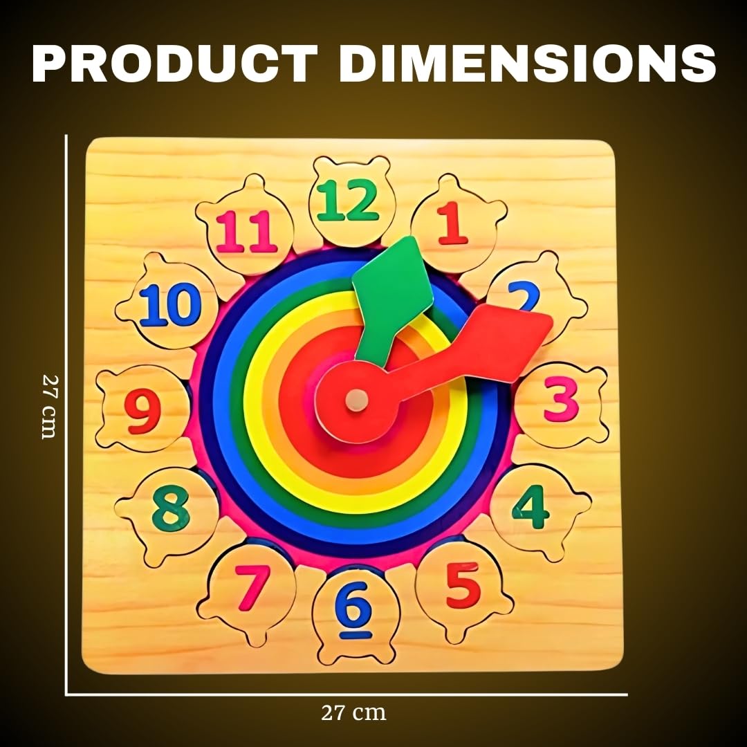 PLUSPOINT Wooden Clock Learning Puzzle for Kids Teaching Time Learning Clock Early Learning Educational Toy Gift for 3 Year Old Toddler Baby Kids Montessori Toys for Toddlers (Puzzle Clock) - Image 9 thumbnail