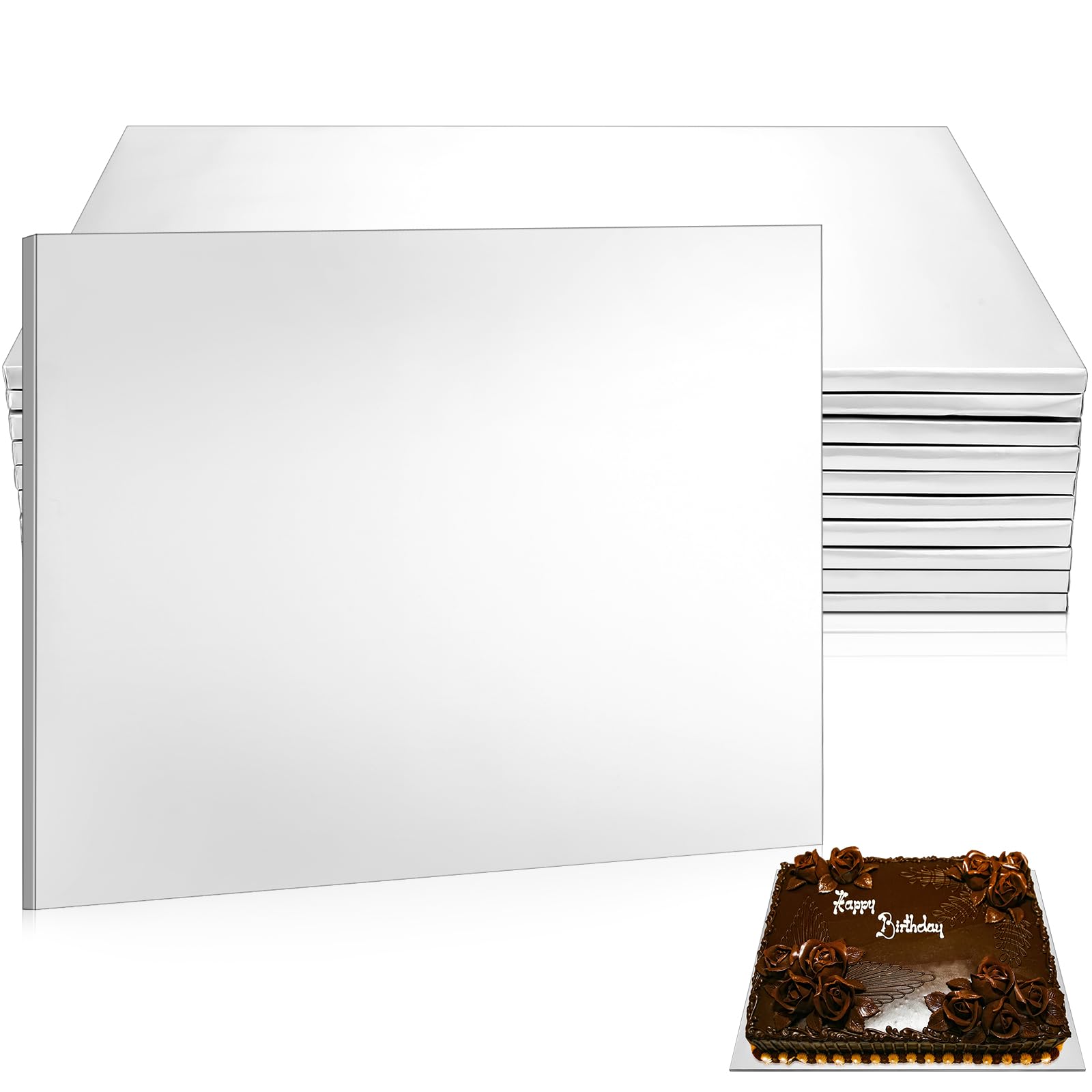 10 Pack 13.4 x 18.8 Inch Half Sheet Rectangle Cake Drum Board 1/2 Inch Thick Rectangular Cake Board Greaseproof Foil Corrugated Base for Desserts Display, Silver