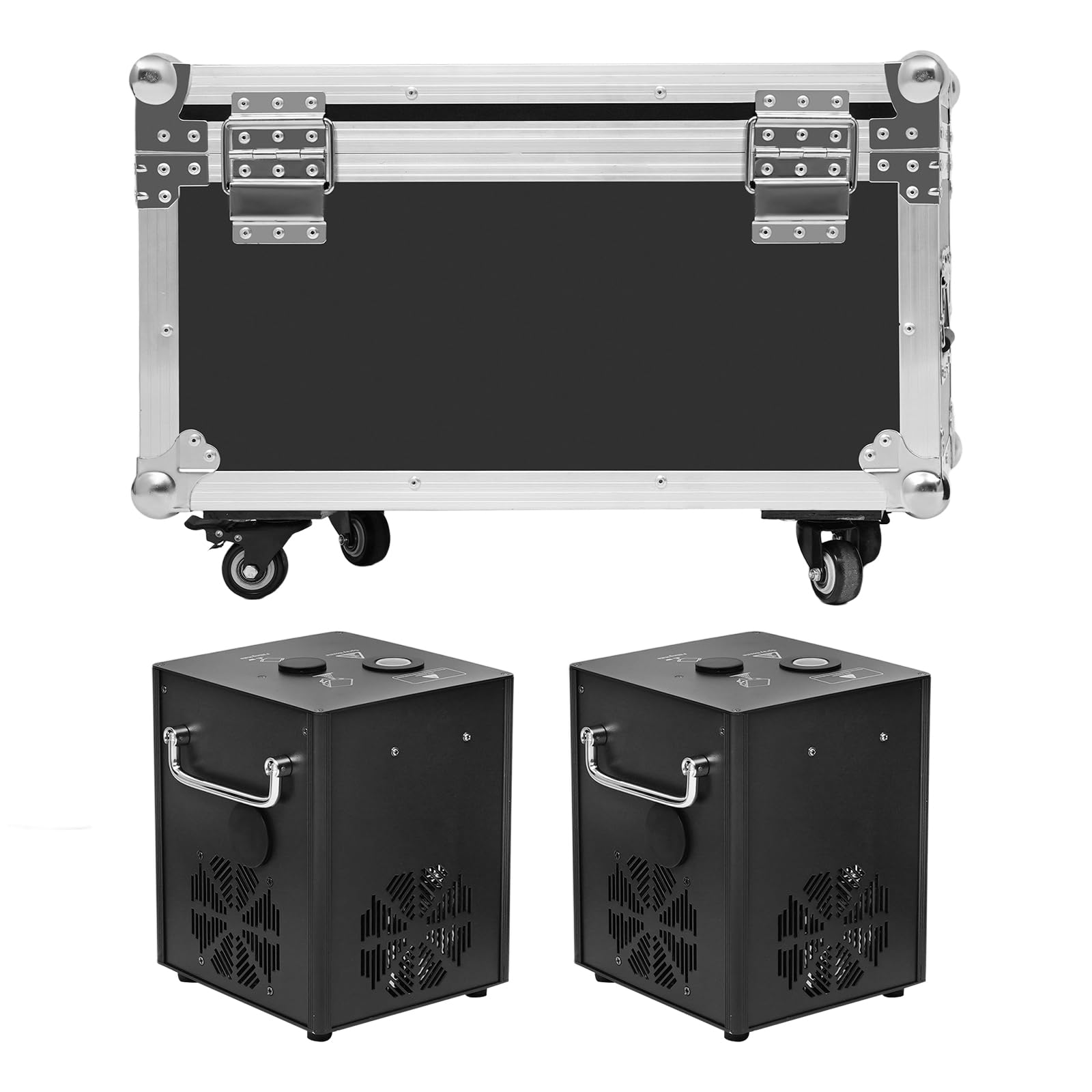 Set di 2 macchine pirotecniche con valigetta, 750 W, fuochi d'artificio freddi, DMX512 e telecomando, macchina da palcoscenico regolabile in altezza per matrimoni, feste, DJ, concerti, colore nero