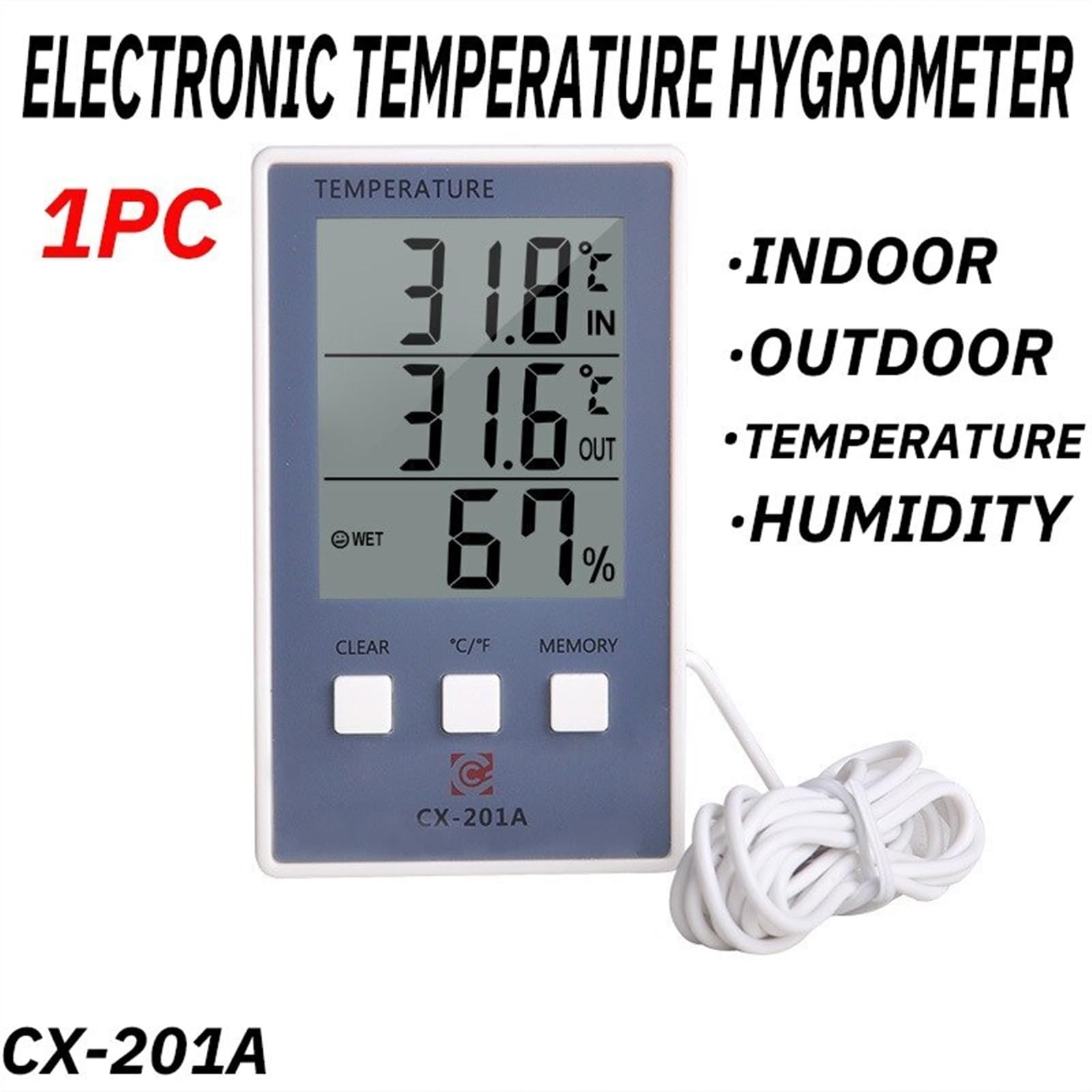 1 mini termómetro digital LCD, higrómetro, medidor de temperatura interior, sensor de humedad, medidor de instrumentos dorados.