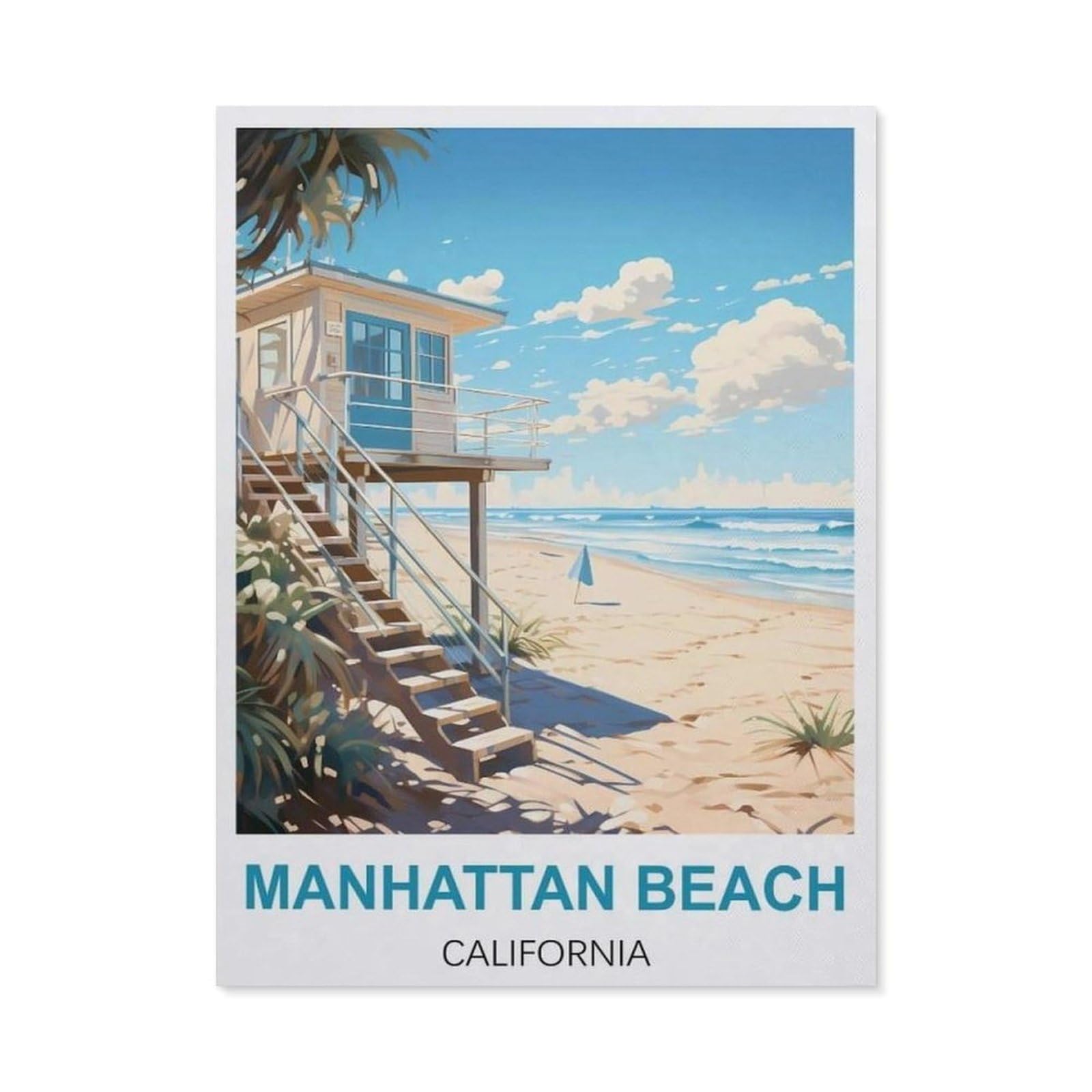 BEAYODKP Full Diamond 5D DIY Diamond Painting，Manhattan Beach California Vintage Travel Poster，3D Diamond Embroidery Cross Stitch Mosaic Needle Works（40 x 50 cm/15.74 x 19.68 inches）-BZ94